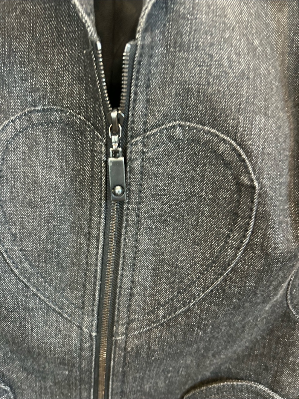 Vintage Escada Dark Gray denim Heart-Appliqué Zip Jacket size 38 slight wear GUC - Picture 8 of 15